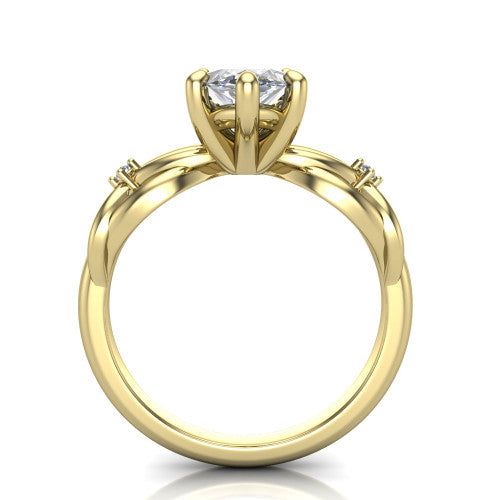 Josephine marquise love-knot engagement ring in 18K Yellow Gold with braided band, through-finger front profile