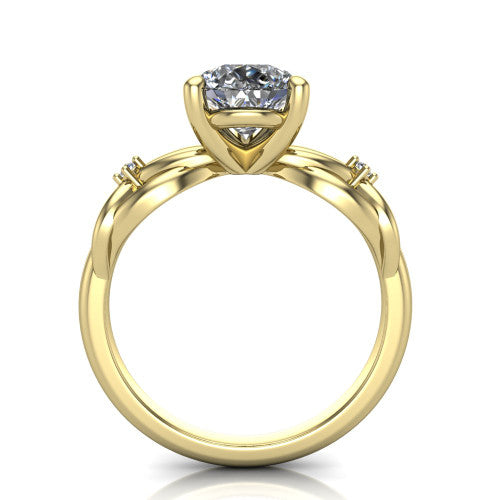 Josephine pear love-knot engagement ring in 18K Yellow Gold with braided band, through-finger front profile