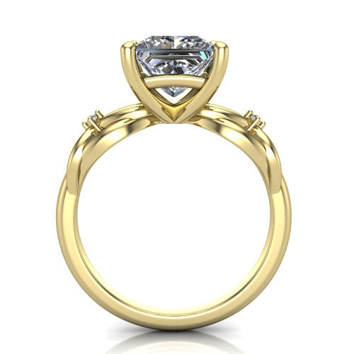 Josephine princess love-knot engagement ring in 18K Yellow Gold with braided band, through-finger front profile
