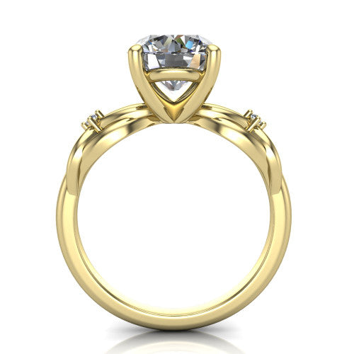 Josephine round love-knot engagement ring in 14K Yellow Gold with braided band, through-finger front profile