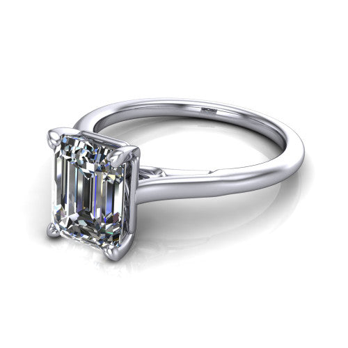Cora Emerald Shape Classic Engagement Ring in 14K White Gold