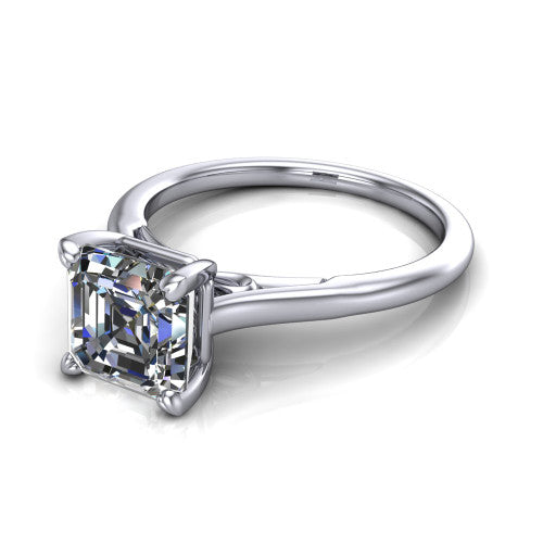 Cora Square Emerald Shape Classic Engagement Ring in 18K White Gold