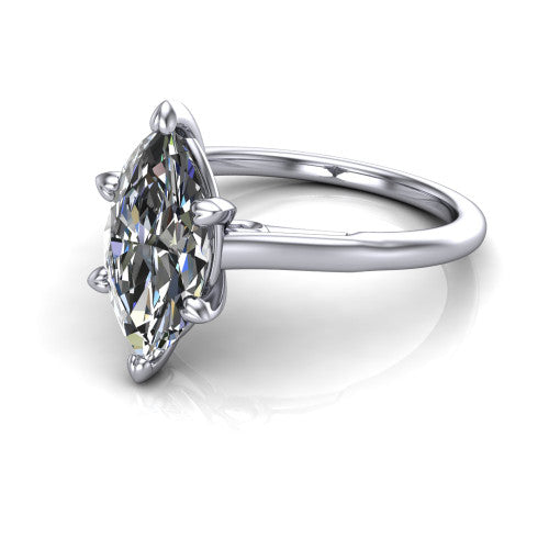 Cora Marquise Shape Classic Engagement Ring in 18K White Gold