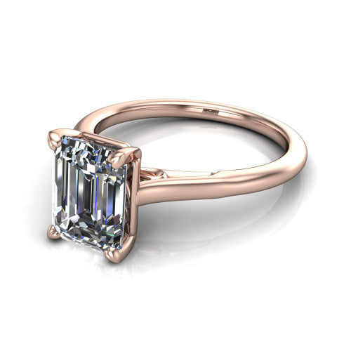 Cora Emerald Shape Classic Engagement Ring in 18K Rose Gold