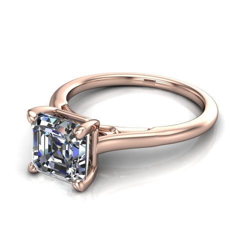 Cora Square Emerald Shape Classic Engagement Ring in 14K Rose Gold