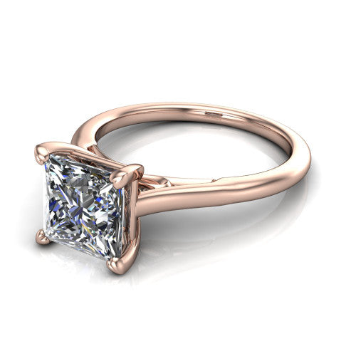 Cora Princess Shape Classic Engagement Ring in 18K Rose Gold