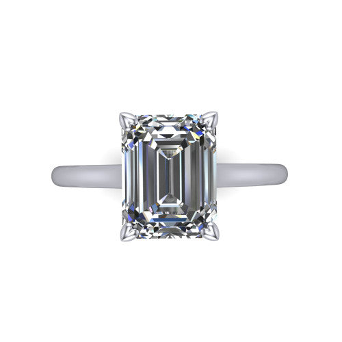 Cora Emerald Shape Classic Engagement Ring in 14K White Gold