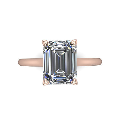 Cora Emerald Shape Classic Engagement Ring in 14K Rose Gold