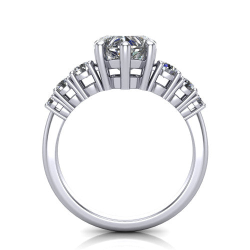 Emery heart accent engagement ring in Platinum with graduated round side stones, through-finger front profile