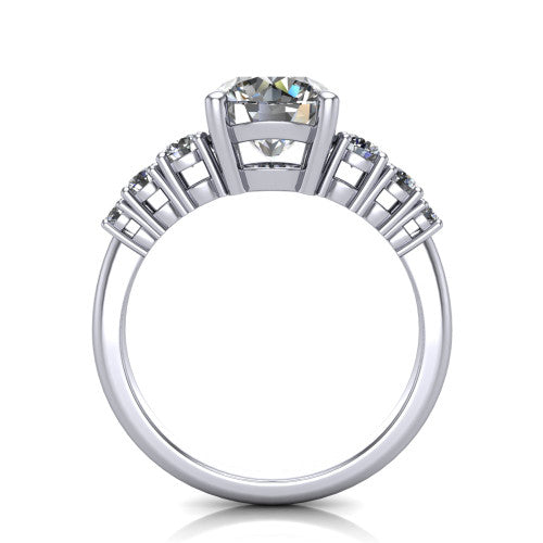 Emery round accent engagement ring in 14K White Gold with graduated round side stones, through-finger front profile