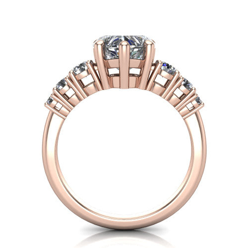 Emery heart accent engagement ring in 18K Rose Gold with graduated round side stones, through-finger front profile