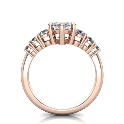 Emery marquise accent engagement ring in 18K Rose Gold with graduated round side stones, through-finger front profile