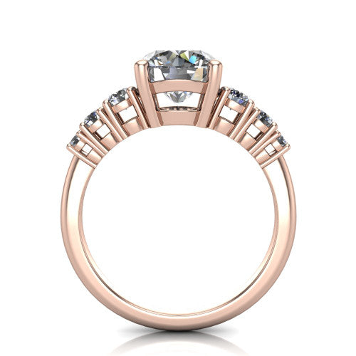 Emery round accent engagement ring in 14K Rose Gold with graduated round side stones, through-finger front profile