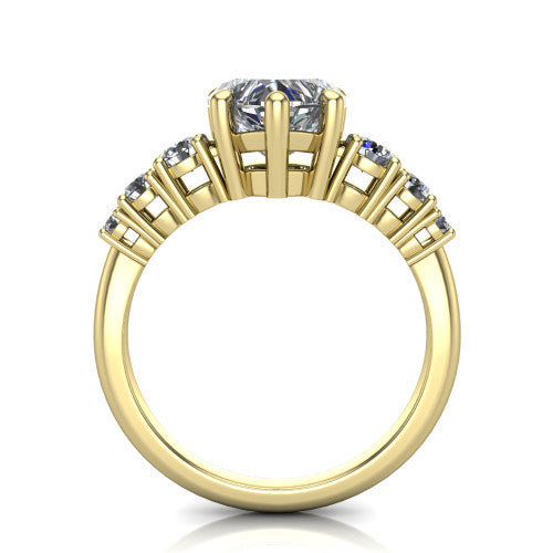 Emery heart accent engagement ring in 14K Yellow Gold with graduated round side stones, through-finger front profile