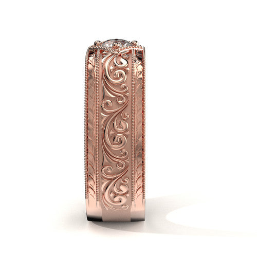 Handcrafted 14K yellow gold scrollwork wedding band with 0.40 ct diamond