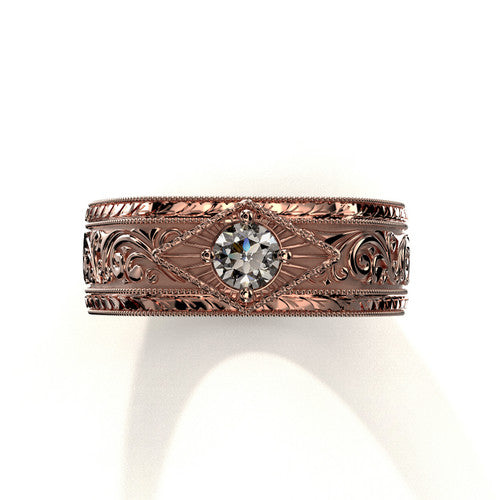 Unique men’s vintage-style scrollwork ring with central diamond – Sorush
