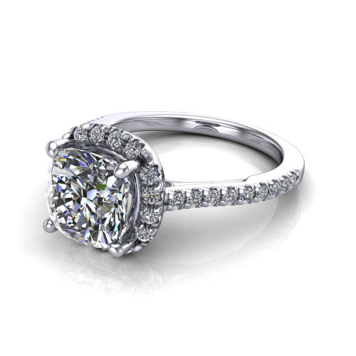 Hadley Cushion Shape Halo Engagement Ring in 18K White Gold