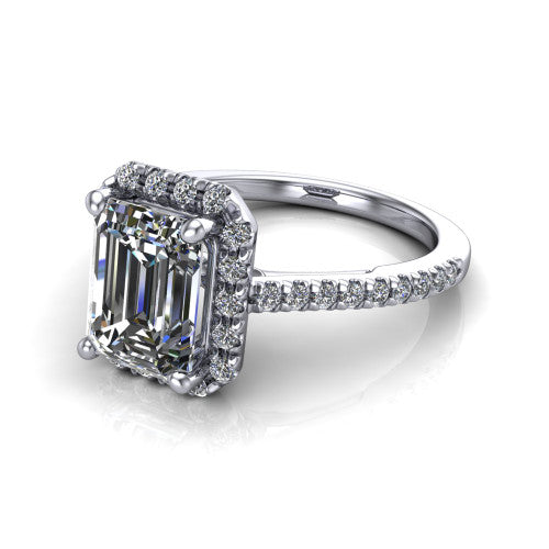 Hadley Emerald Shape Halo Engagement Ring in 14K White Gold
