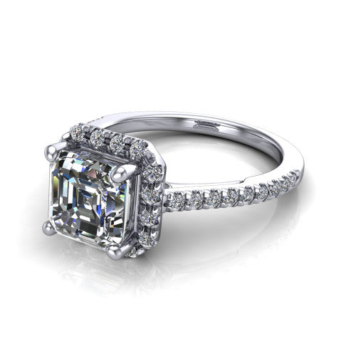 Hadley Square Emerald Shape Halo Engagement Ring in Platinum
