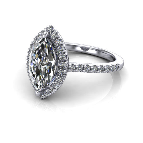 Hadley Marquise Shape Halo Engagement Ring in 18K White Gold
