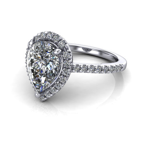 Hadley Pear Shape Halo Engagement Ring in 18K White Gold
