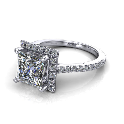 Hadley Princess Shape Halo Engagement Ring in Platinum
