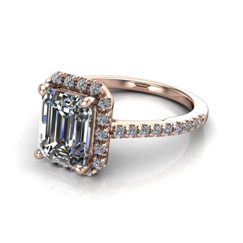 Hadley Emerald Shape Halo Engagement Ring in 18K Rose Gold