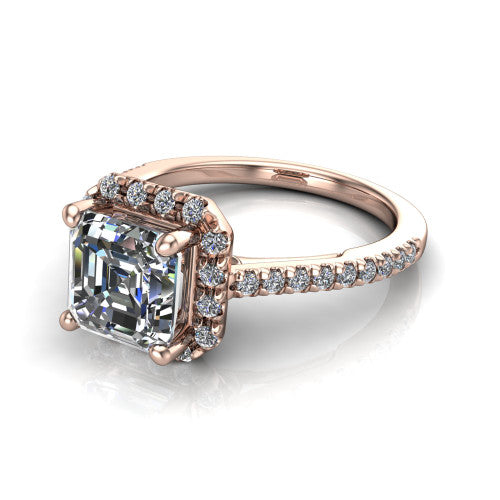 Hadley Square Emerald Shape Halo Engagement Ring in 18K Rose Gold