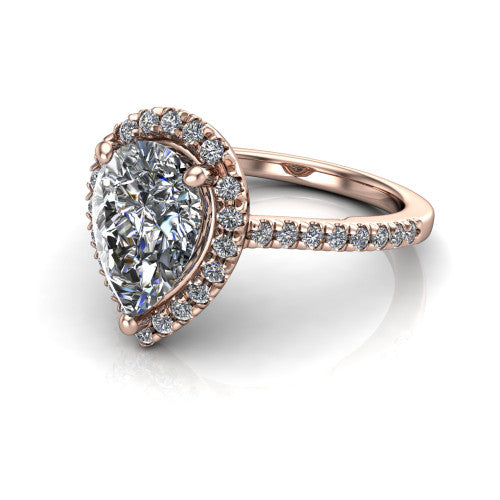 Hadley Pear Shape Halo Engagement Ring in 18K Rose Gold