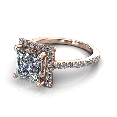 Hadley Princess Shape Halo Engagement Ring in 14K Rose Gold