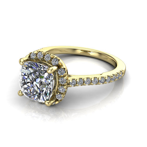 Hadley Cushion Shape Halo Engagement Ring in 18K Yellow Gold