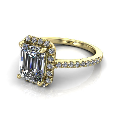 Hadley Emerald Shape Halo Engagement Ring in 14K Yellow Gold
