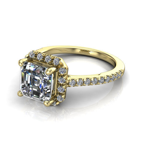 Hadley Square Emerald Shape Halo Engagement Ring in 14K Yellow Gold