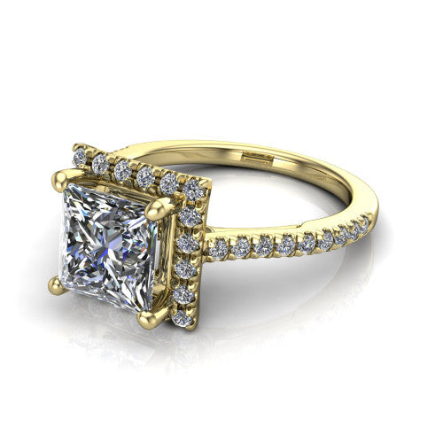 Hadley Princess Shape Halo Engagement Ring in 18K Yellow Gold