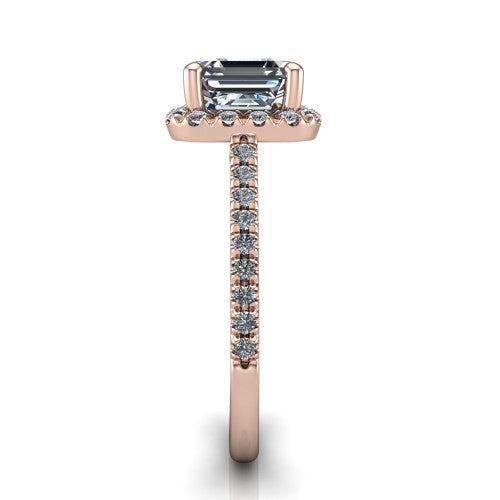 Hadley Square Emerald Shape Halo Engagement Ring in 14K Rose Gold