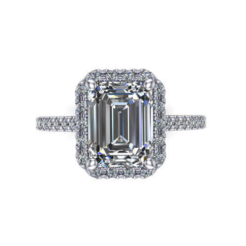 Hadley Emerald Shape Halo Engagement Ring in 14K White Gold