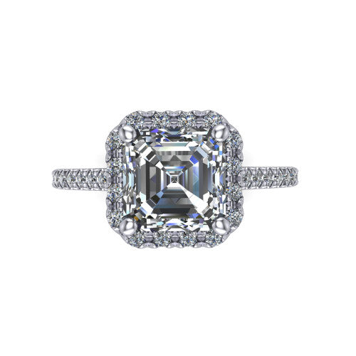 Hadley Square Emerald Shape Halo Engagement Ring in 14K White Gold