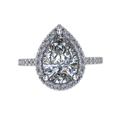 Hadley Pear Shape Halo Engagement Ring in 18K White Gold
