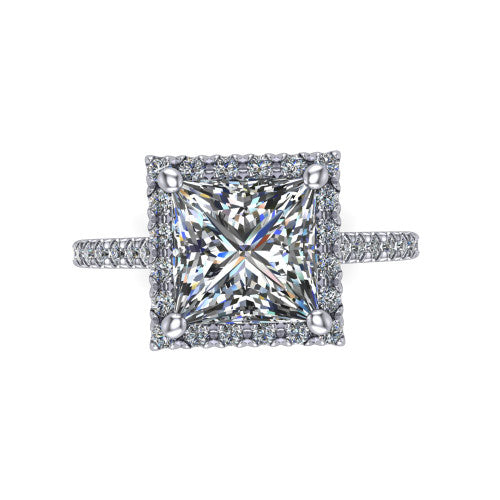 Hadley Princess Shape Halo Engagement Ring in 14K White Gold