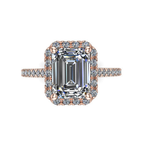 Hadley Emerald Shape Halo Engagement Ring in 14K Rose Gold