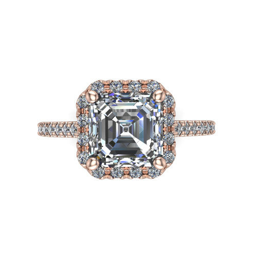 Hadley Square Emerald Shape Halo Engagement Ring in 18K Rose Gold