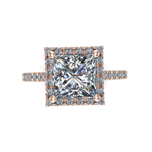 Hadley Princess Shape Halo Engagement Ring in 14K Rose Gold
