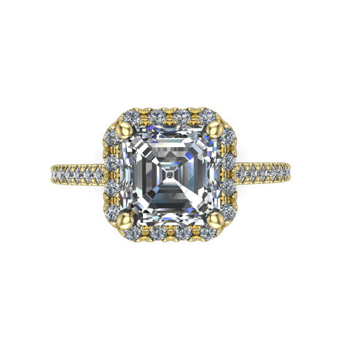 Hadley Square Emerald Shape Halo Engagement Ring in 14K Yellow Gold
