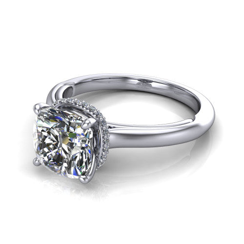 Skylar Cushion Shape Hidden Halo Engagement Ring in 18K White Gold