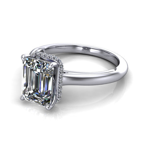 Skylar Emerald Shape Hidden Halo Engagement Ring in 18K White Gold