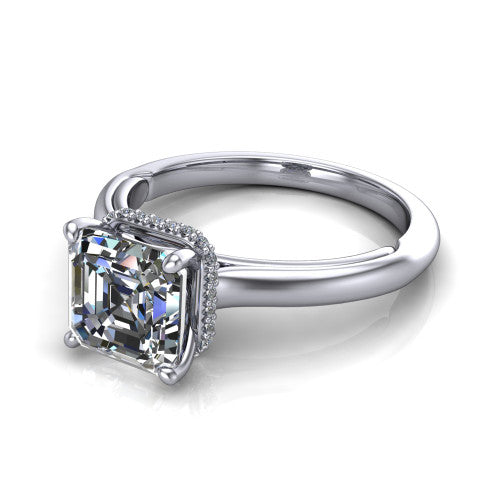 Skylar Square Emerald Shape Hidden Halo Engagement Ring in 14K White Gold