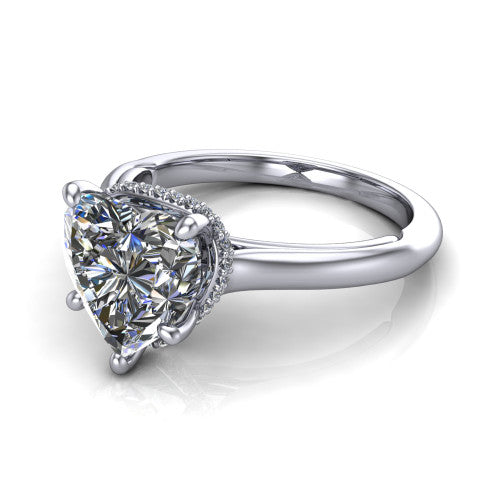 Skylar Heart Shape Hidden Halo Engagement Ring in 18K White Gold