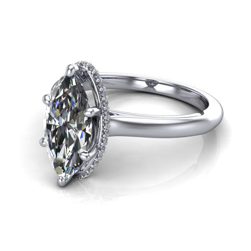 Skylar Marquise Shape Hidden Halo Engagement Ring in 14K White Gold