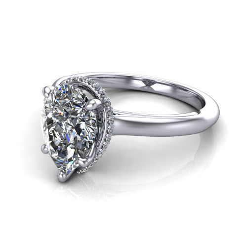 Skylar Pear Shape Hidden Halo Engagement Ring in Platinum