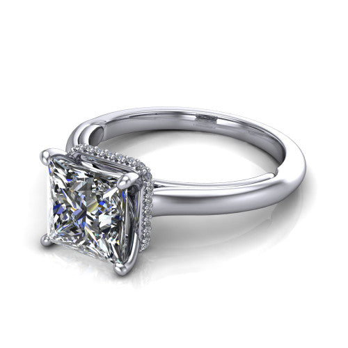Skylar Princess Shape Hidden Halo Engagement Ring in Platinum